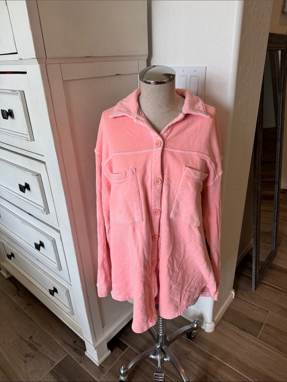 Sundry L oversized French terry shacket pigment peach